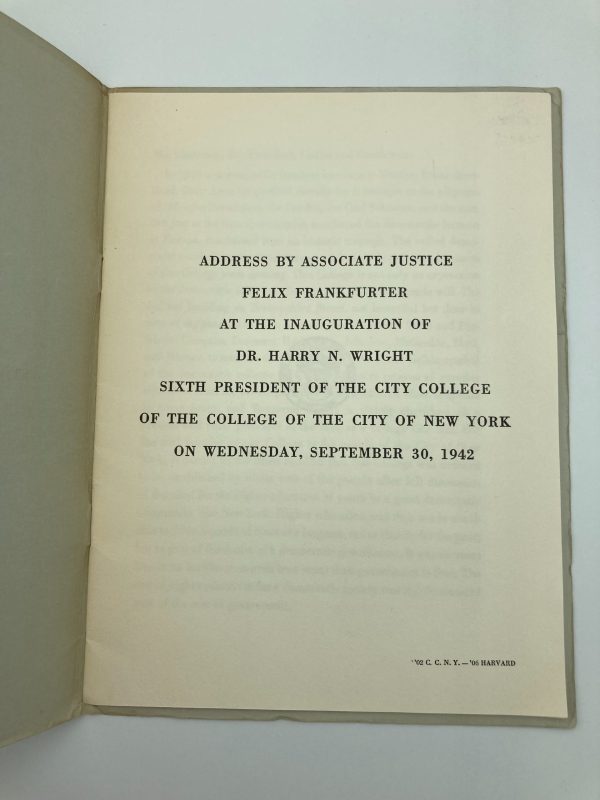 Address by Associate Justice Felix Frankfurter at the Inauguration of Dr. Harry N. Wright, Sixth President of the City College - Image 6