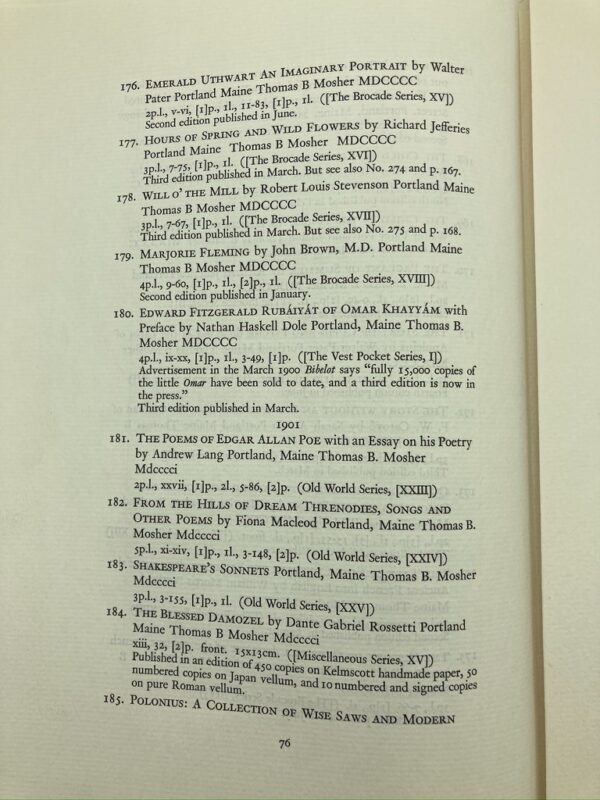 A Checklist of the Publications of Thomas Bird Mosher of Portland Maine: MDCCCXCI-MDCCCCXXIII - Image 7